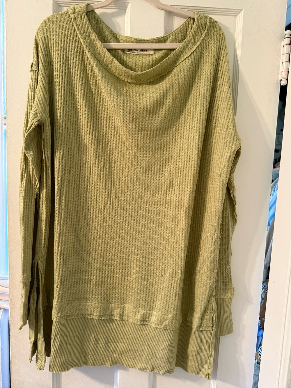We The Free by Free People Light Olive Green Waffle Knit Pullover